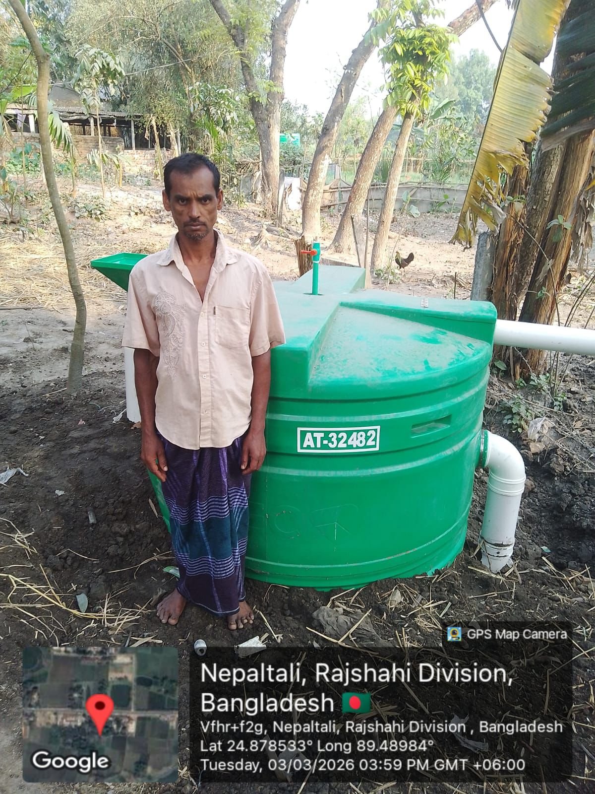 Geotagged biodigester installation with household beneficiary